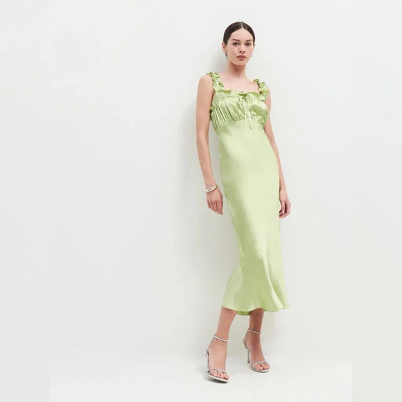 Reformation Erdem Yucca Green Silk Dress M NWT - Picture 2 of 10